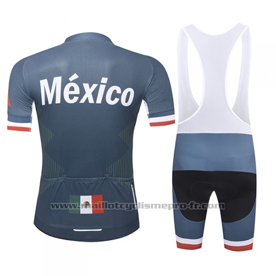 2019 Maillot Cyclisme Mexique Fonce Bleu Manches Courtes et Cuissard